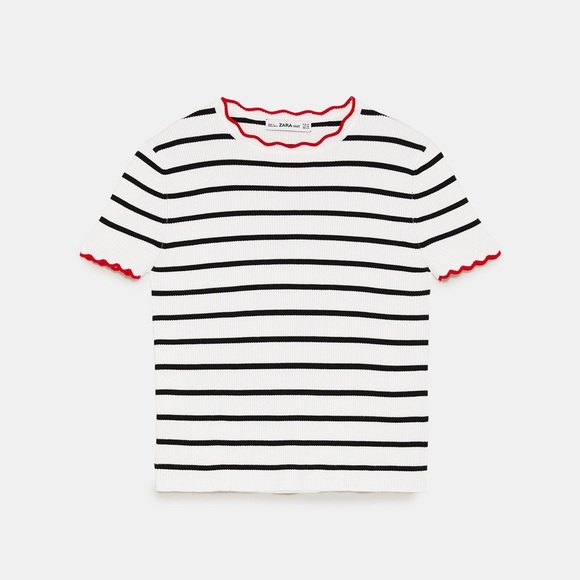 Zara Sweaters Zara Striped Sweater With Scallop Trim Poshmark